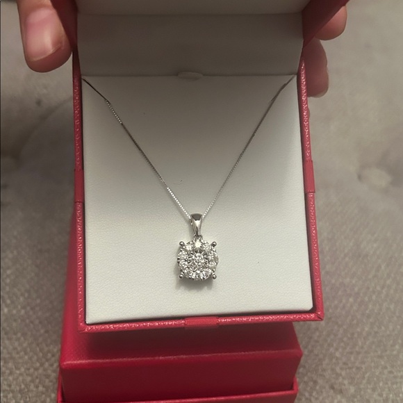 DIAMOND HALO 18” PENDANT NECKLACE 3/4ct.tw.) 14k WHITE GOLD - Picture 8 of 8